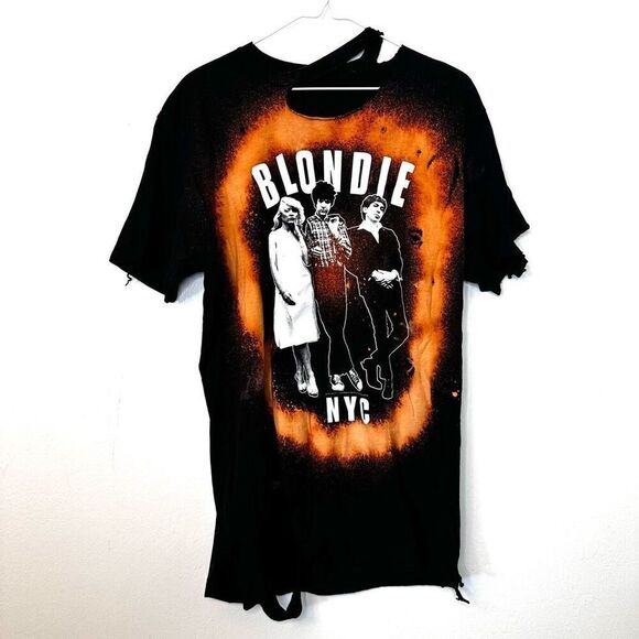Urban Outfitters Blondie NYC Cutout Distressed Graphic Concert Tee Black Large - Picture 1 of 3